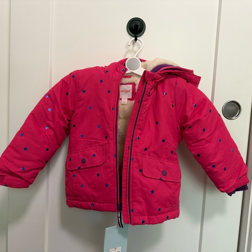 NWT Cat & Jack Pink with blue sparkly stars Ski Jacket